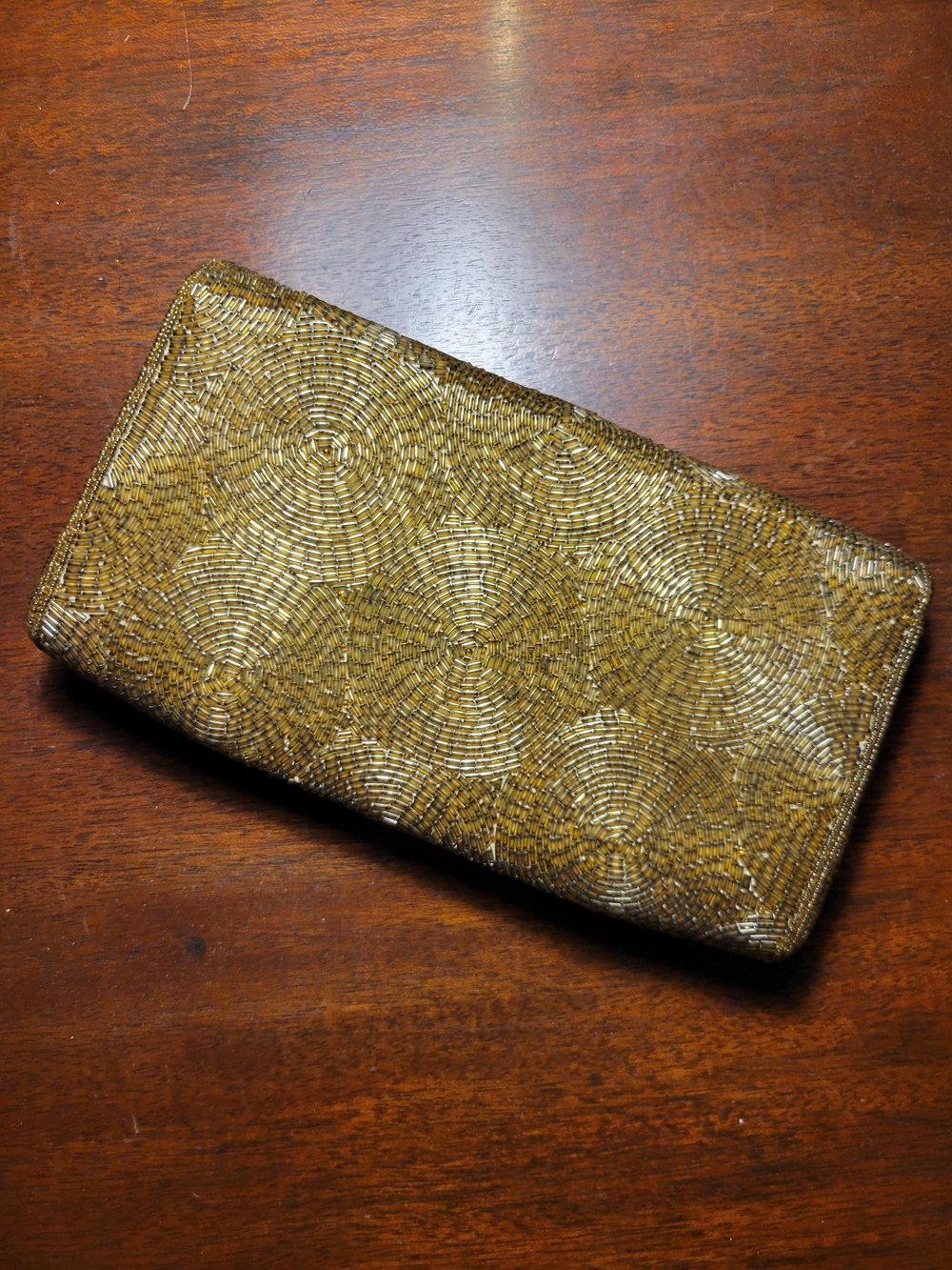 Gold Beaded Circle-Pattern Women's Clutch